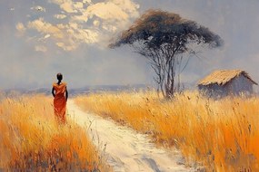 Vászonkép Canvas Olaj Tájkép Afrika Szavanna Nő 120x80