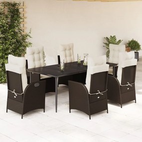 7 részes barna polyrattan kerti étkezőgarnitúra párnával