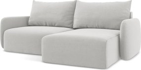 Világosszürke bársony kinyitható-tárolóhelyes sarokkanapé (jobb oldali-heverő résszel) Kalena – Makamii