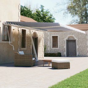 kék és fehér kézzel kihúzható póznás napellenző 500 x 300 cm