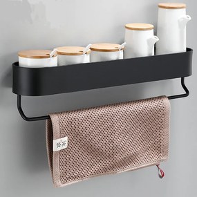 Fürdőszobai Zuhanypolc Akasztós Fekete öntapadós+lyukacsos 50cm