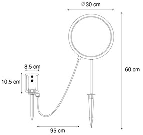 Tüskeszerű lámpa fekete 60 cm, újratölthető LED-del és napelemes IP65 - Adalind