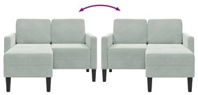 világosszürke bársony 2 üléses kanapé L-alakú kanapéval 125 cm