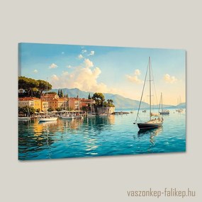 Mediterrán napfényes kikötő – napfényes prémium falikép 60x40 cm