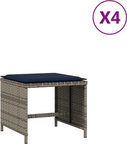 vidaXL 4 db szürke polyrattan kerti szék párnával 40 x 40 x 35 cm