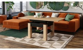 Átalakítható CALEB dohányzó/étkezőasztal emelhető lappal, tölgy craft/fekete