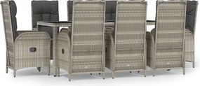 vidaXL 9 részes szürke polyrattan kerti étkezőgarnitúra párnával