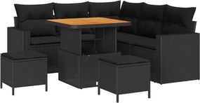 vidaXL Kerti Kanapé Szett 8 pcs Fekete polirattan