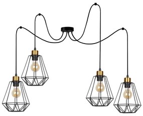 Candellux Csillár zsinóron PRIMO 4xE27/60W/230V pók fekete/arany CA0890