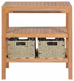 Tömör tíkfa fürdőszobai pipereszekrény 2 kosárral 74x45x75 cm