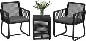 Outsunny 3 Részes Rattan Kerti Szett, Kültéri Lounge 2 Karosszékkel, Leválasztható Párnákkal és Fekete Üveg Kávézó Asztallal | Aosom