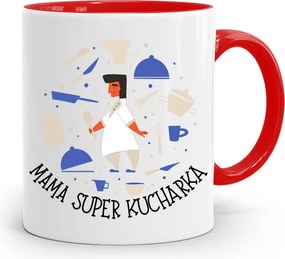 Piros Bögre Ajándék Anyukáknak Szuper Szakácsnőknek fényképes nyomattal