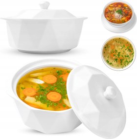 Leveses Váza Fehér 2,4L Fedővel Borscs Húsleves Váza Fehér Porcelán