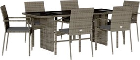 vidaXL 7 részes szürke polyrattan kerti étkezőgarnitúra párnával