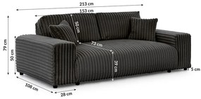 Sötétszürke kordbársony kanapé 213 cm Justin – Ropez