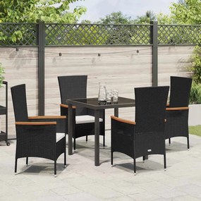 Kert étkező szett párnával 5 pcs Fekete Poli rattan