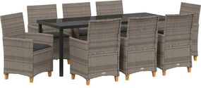 vidaXL Kert étkező szett 9 pcs Szürke polirattan
