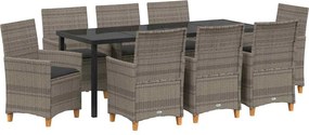 vidaXL Kert étkező szett 9 pcs Szürke polirattan