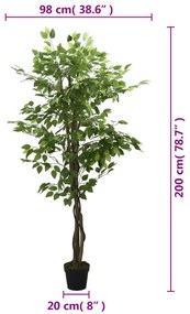 vidaXL zöld mű fikusz fa 1260 levéllel 200 cm