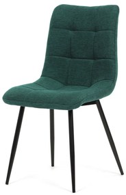 Scaun de sufragerie, material verde, picioare metalice negre