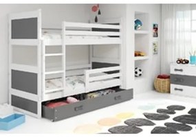 Gyerek emeletes ágy kihúzható ággyal RICO 200x90 cm Szürke Fehér