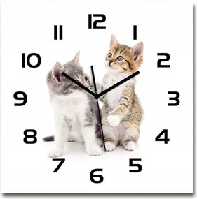 Nagy üveg falióra nappaliba Két kis macska 60x60cm