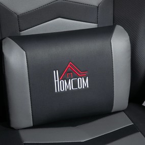 HOMCOM Gamer szék, masszázs funkció, dönthető háttámla, lábtartó, 120 kg-ig, acél keret, műbőr, szürke