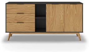 Fekete-natúr színű borovi fenyő alacsony komód 165x80 cm Lavis – Marckeric