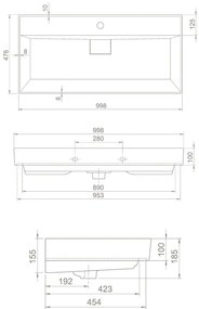 TMP SHARP 100 fali fürdőszobabútor - CeraStyle SHARP FEKETE mosdóval - 100 x 48 cm