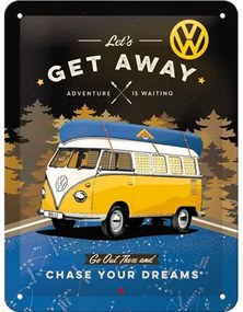 Fém tábla Volkswagen VW Bulli - Let‘s Get Away Night, (15 x 20 cm)