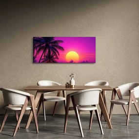 Kép - Lila naplemente pálmafával (120x50 cm)