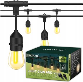Kültéri Kerti Fényfüzér 15m Izzók 15x E27 Led Lámpák