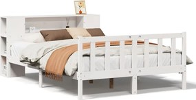 vidaXL fehér tömör fenyőfa könyvespolcos ágy matrac nélkül 150x200 cm