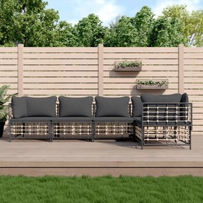 5 részes antracitszürke polyrattan kerti ülőgarnitúra párnákkal