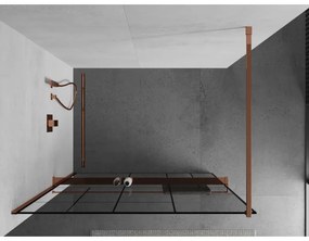 Mexen Kioto +, zuhanyparaván polccal és törölközőtartóval 80 x 200 cm, 8mm átlátszó üvegmintás fekete, rózsa arany profil, 800-080-121-60-78