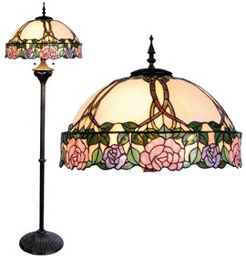 Tiffany álló lámpa rózsaszín zöld virágos
