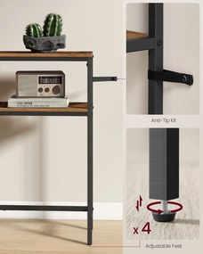 Konzolasztal, 2-szintes, keskeny, rusztikus barna és tintafekete színben