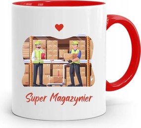 Piros Bögre Raktárosnak Szuper Raktáros nyomott mintával