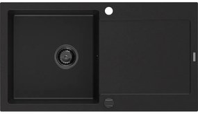 Mexen Leo, gránit mosogató 900x500x190 mm, 1 kamrás, fekete, fekete szifonnal, 6501901010-77-B
