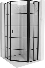 Mexen Mist, ötszögletű zuhanykabin, jobb oldali 90 x 90 cm, átlátszó üveg-fekete rács, 8A8-090-090-70-77-P