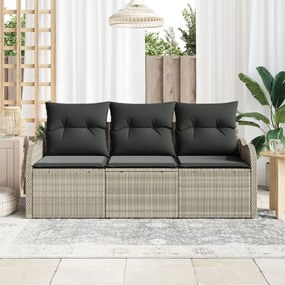 3 darabos kerti kanapészett párnákkal Világosszürke Poli Rattan, 2 személyes kerti kanapé tárolóval és párnákkal Világosszürke Poli Rattan