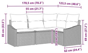 4 Részes Kert Kanapé Szett Párnákkal Világosszürke Poli Rattan