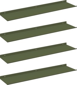 vidaXL Lebegő polc 4 pcs Olajzöld 80 x 18 x 2,5 cm Acél