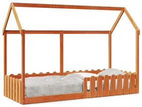 viaszbarna tömör fenyőfa házikó gyerekágykeret 80 x 200 cm