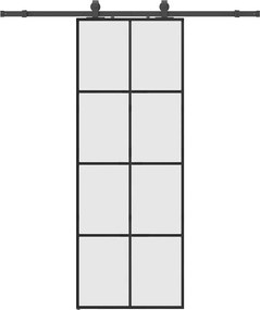 vidaXL fekete ESG üveg tolóajtó fémszerelvény-szettel 76x205 cm