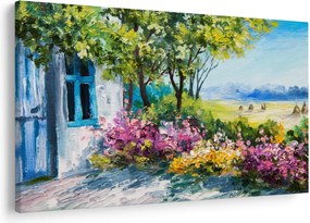 Kép a ház előtti kertről, olajfestmény (90x60 cm)