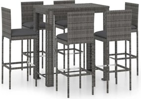 vidaXL 7 részes szürke polyrattan kültéri bárszett párnákkal