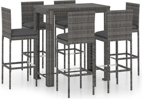 vidaXL 7 részes szürke polyrattan kültéri bárszett párnákkal