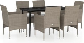 vidaXL 7 részes bézs és fekete kerti étkezőgarnitúra párnákkal