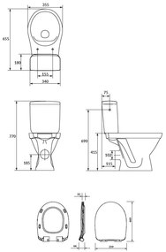 Cersanit Carsania II CleanOn WC kombi + lassan eső ülés, hátsó hulladék, 3 / 6l, K11-2340